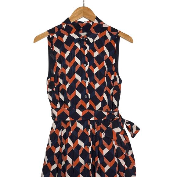 HOBBS London Women’s Suzanna Navy Geometric Belted Shirt Dress size 6 - Picture 5 of 8